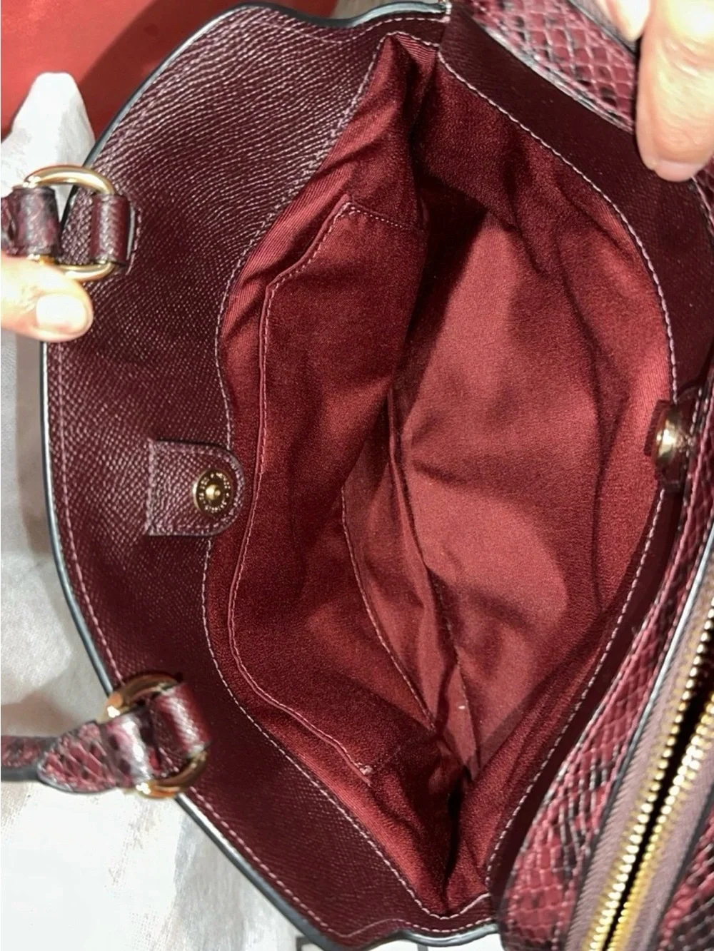 Coach Lillie Carryall Burgundy Leather Satchel with Gold Hardware